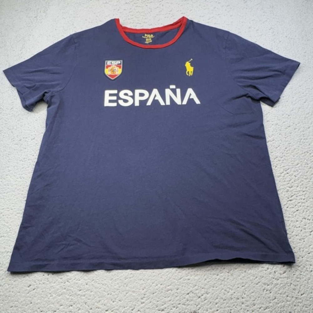 Polo Ralph Lauren Shirt Mens 2XL Blue España Spain‎ Graphic Crew Football Soccer